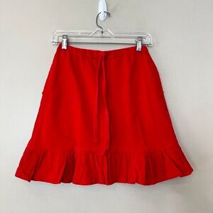 Vintage 70s Corduroy Mini Skirt XXS Ruffle Stretch Drawstring Waist